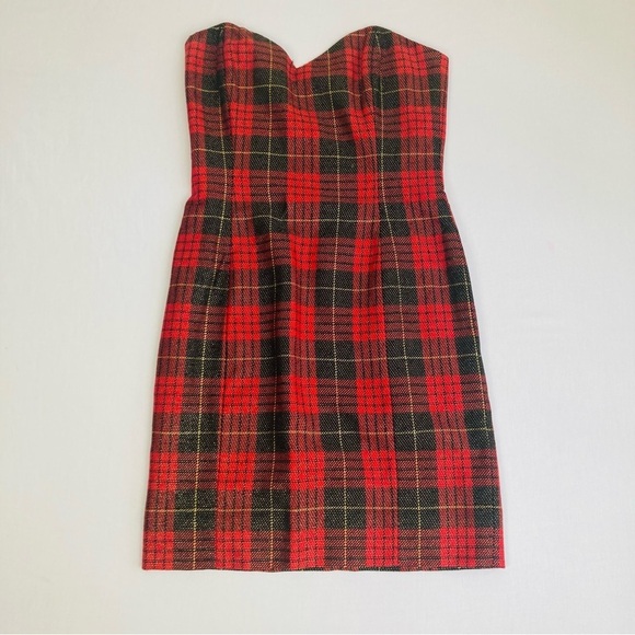 Vintage wool red and black strapless dress with metallic thread. Size 6 - Picture 1 of 6